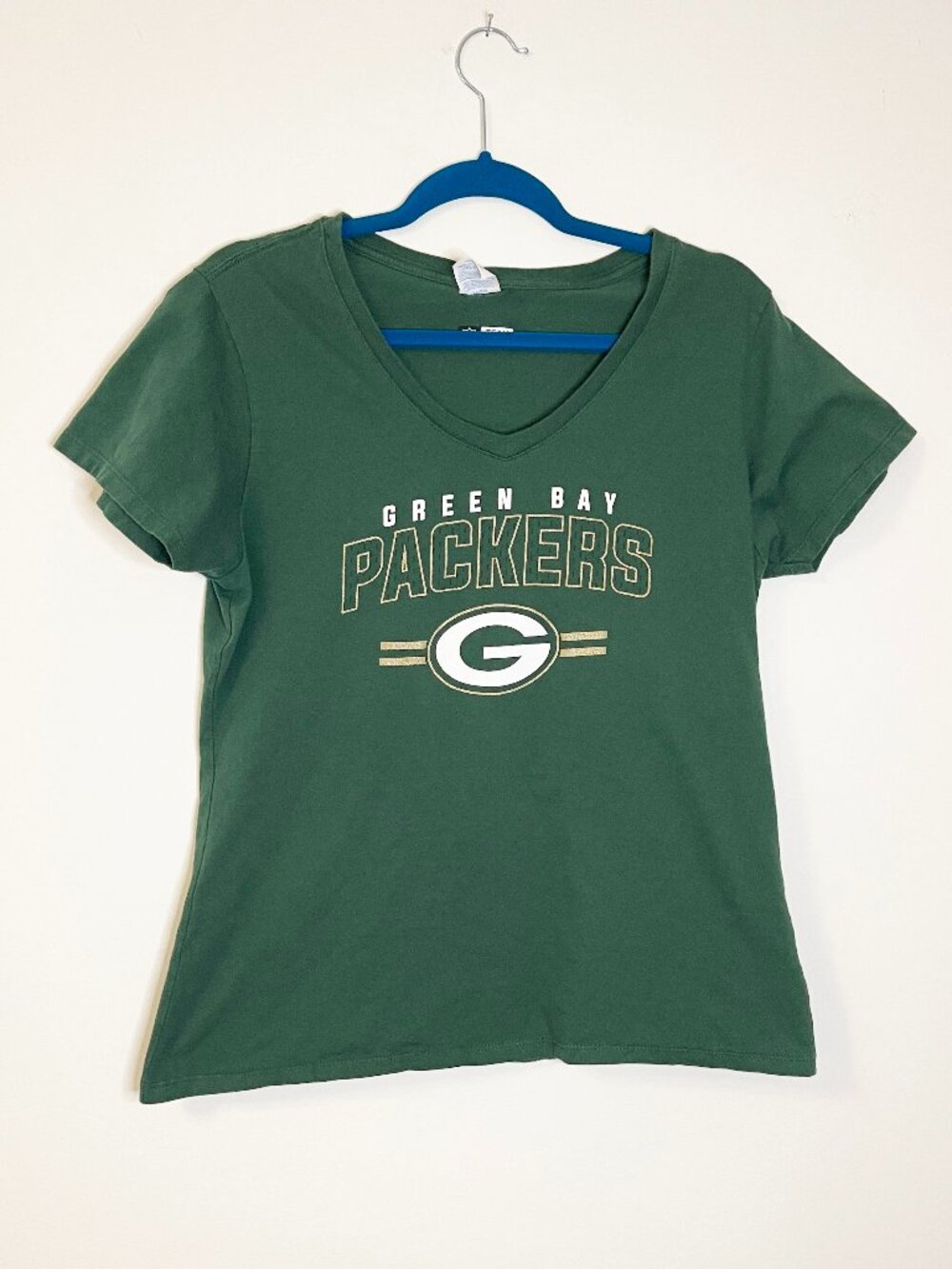 Green Bay Packers Women’s V-Neck T-Shirt NFL Team Apparel Green Tee Size Large